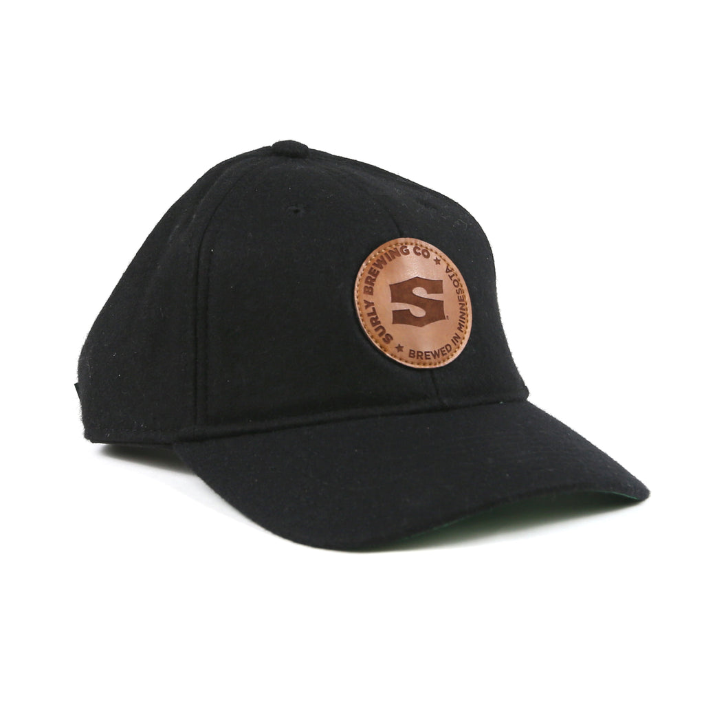 Leather Patch Wool Hat - Black
